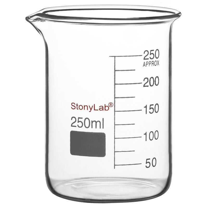 stonylab كوب زجاجي 1 عبوة زجاج بوروسيليكات متدرج شكل منخفض كوب غريفين مع فوهة صب، 250 مل - Image 1
